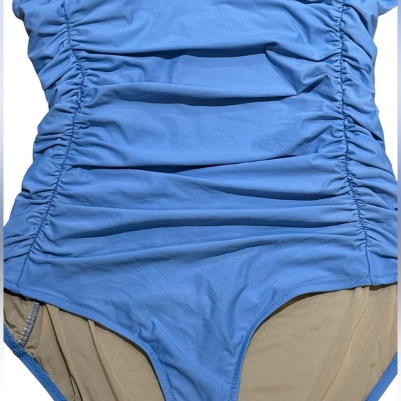 J Crew Ruched Halter One-Piece Swimsuit in Pale Blue Size 14 - Picture 3 of 4